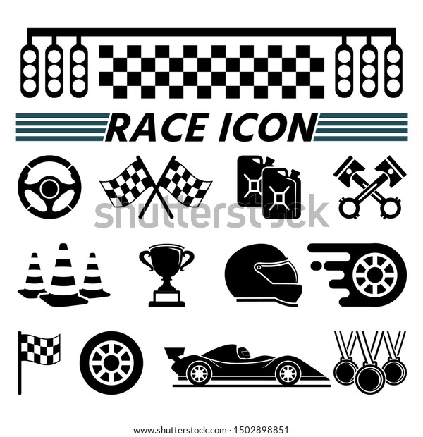 レースコースとレースカーのアイコンセット クリップアート のベクター画像素材 ロイヤリティフリー