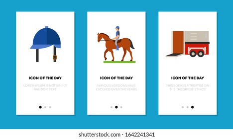Racehorse and human thin flat icon set. Jockey, sport, animal isolated vector sign pack. Riding and sport concept. Vector illustration symbol elements for web design and apps