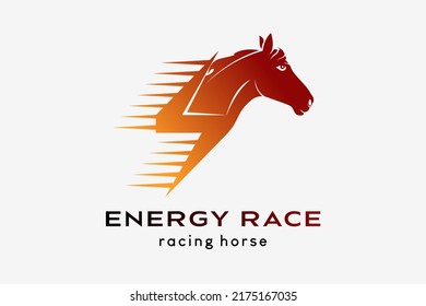 Racehorse logo design or racing horse, horse silhouette combined with electric icon