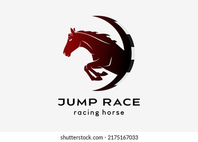 Racehorse or racing horse logo design, horse silhouette jumping in circle