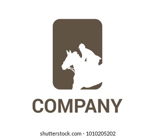 racehorse sport and horse jokey in white silhouette color design flat logo design idea concept