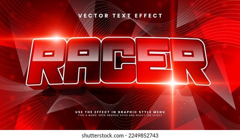 Efecto de texto editable Racer 3d adecuado para competición de carreras o requisitos de automoción.