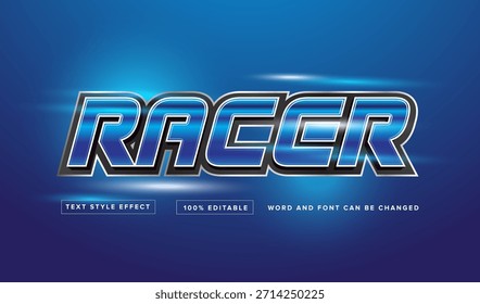Efecto de texto Racer 3D: Plantilla de fuente de velocidad metálica azul