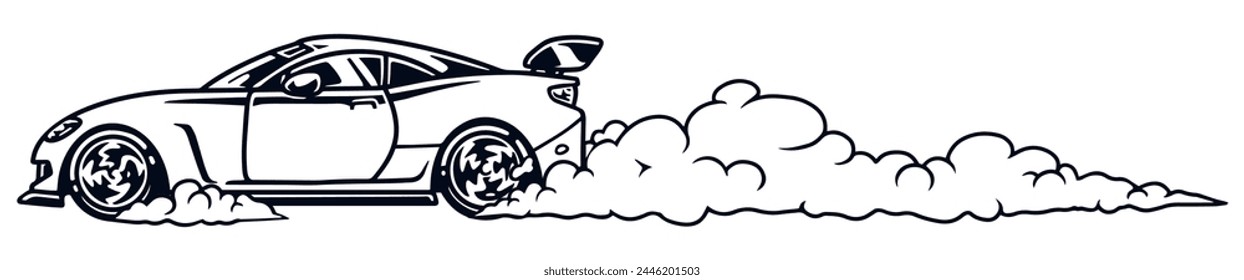 Racer automobile monochrome vintage logotype with cool fast car winning street race or professional motorsports tournament vector illustration