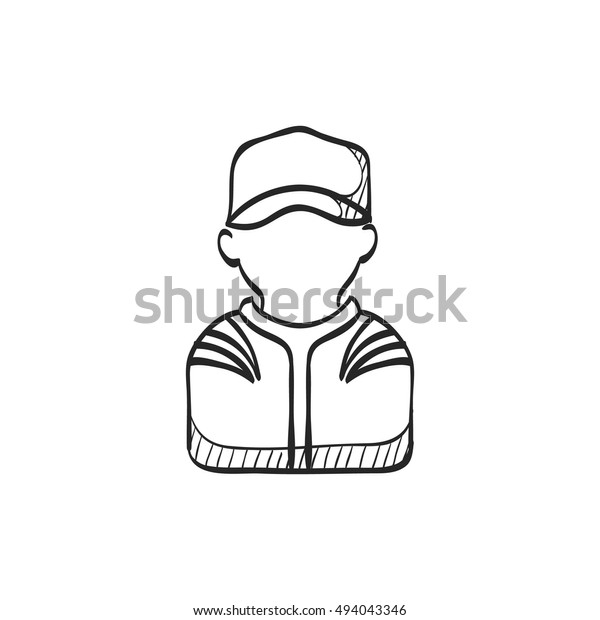 Racer avatar icon in doodle sketch lines.\
Sport transportation automotive car\
motorcycle