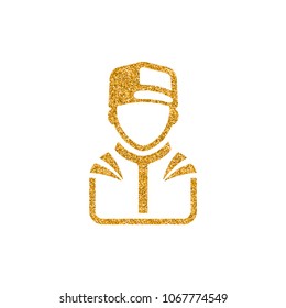 Racer avatar icon in gold glitter texture. Sparkle luxury style vector illustration.