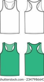 Racer back tank top flat sketch. Singlet apparel design. Front and back. Men CAD mockup. Fashion technical drawing template. Vector illustration