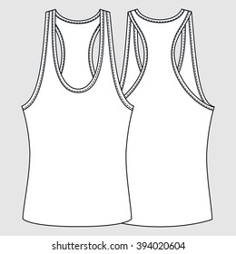 Racer Bank Tank Top. Fashion Illustration, CAD, Technical Drawing, Specification Drawing, Pen Tool, Editable.