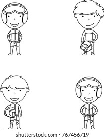 Racer boys vector doodle collection.  Racing sport people illustration. 