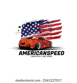 racer car and american flag