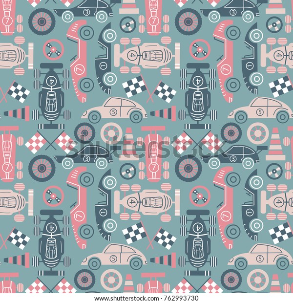 Racer\
championship seamless pattern. Classic sport cars vector\
background. Racing sport illustration.\
