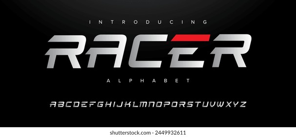 Racer creative simple modern urban alphabet font. Digital abstract futuristic, fashion, sport, minimal technology typography. Simple numeric vector illustration
