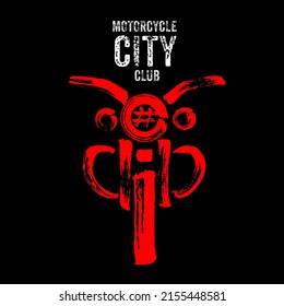 Racer emblem. Motorbike poster for biker club, racer community logo, label, sign. Vector illustration on the dark background, perfect for apparel.