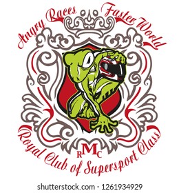 Racer frog in a coat of arms