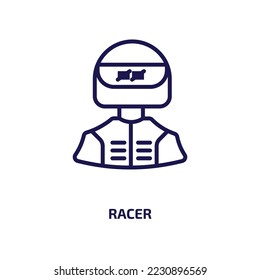 racer icon from professions collection. Thin linear racer, speed, car outline icon isolated on white background. Line vector racer sign, symbol for web and mobile