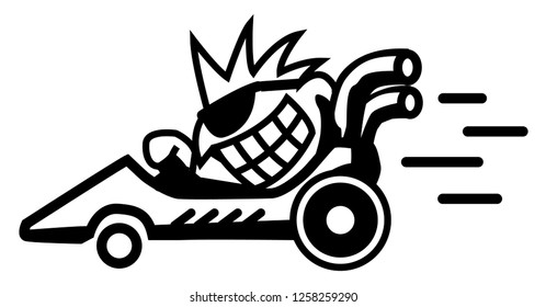 Racer mad symbol black, vector illustration, horizontal, isolated