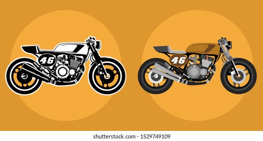 Café Racer Motorcycle Illustration With Color And Black White Vector Design