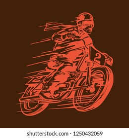 Racer with motorcycle objects in retro hand drawing style