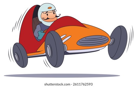 Racer in racing car. Funny people. Illustration concept template for website, web landing page, banner, presentation, social, poster, promotion or print media.