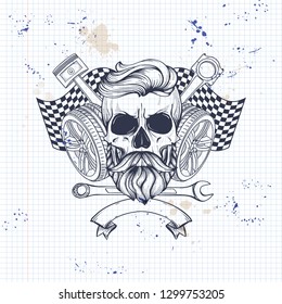 Racer skull with helmet