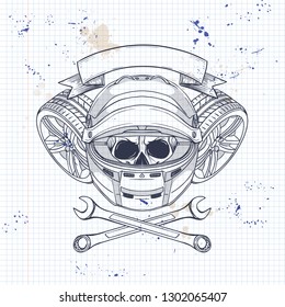 Racer skull with helmet