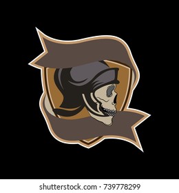 Racer skull in helmet, vintage style