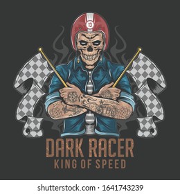 RACER SKULL RIDER WITH TATTOO ARTWORK VECTOR EDITABLE LAYERS