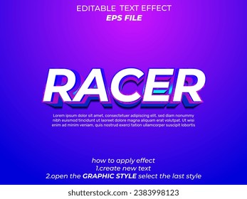 racer  text effect, font editable, typography, 3d text. vector template