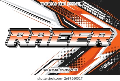 Racer text effect graphic design with racing theme.