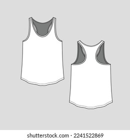 Racerback Tank Top Fashion flat sketch technical drawing template design vector