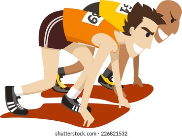 Racers about to compete in a race cartoon vector illustration