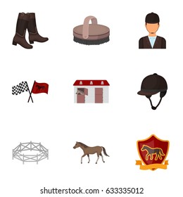 Races on horseback, hippodrome. Horse racing and equipping riders.Hippodrome and horse icon in set collection on cartoon style vector symbol stock illustration.