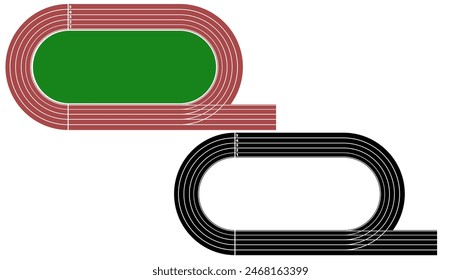 Racetrack Leichtathletik Arena, schwarz und Farbe isoliert Silhouette