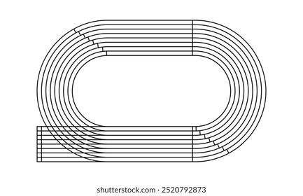 Ícone Racetrack ou running track. Vista superior do estádio. Arena desportiva para velocidade, maratona ou outras competições atléticas isoladas sobre fundo branco. Ilustração de contorno de vetor.