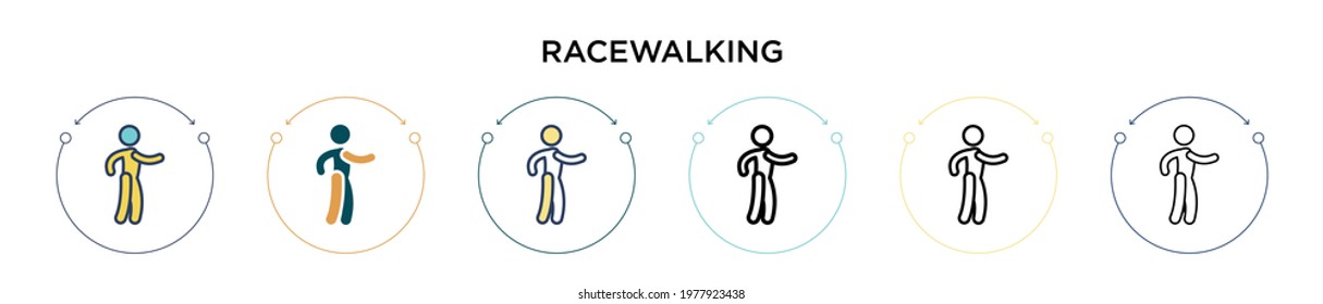 Racewalking icon in filled, thin line, outline and stroke style. Vector illustration of two colored and black racewalking vector icons designs can be used for mobile, ui, web