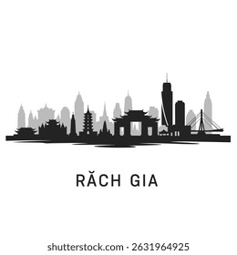 Rach Gia with Vietnam Skyline Silhouette Vector.
