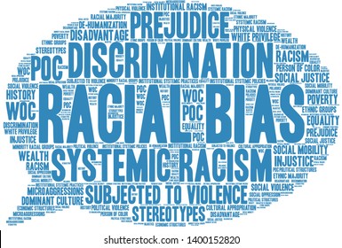  Racial Bias Word Cloud On A White Background. 