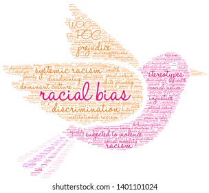  Racial Bias word cloud on a white background. 