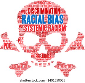  Racial Bias word cloud on a white background. 
