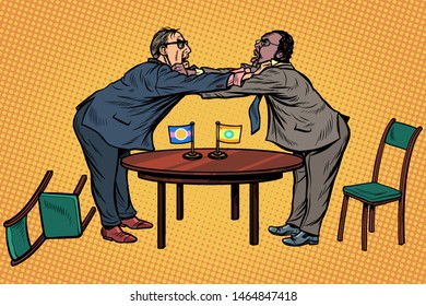 Racial Discrimination. Policy Diplomacy And Negotiations. Fight Opponents. Pop Art Retro Vector Illustration Drawing