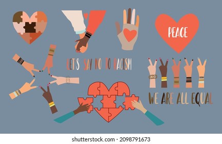 Racial equality concept. Collection of illustrations on the topic of gender and ethnic equality. Vector illustration. 
