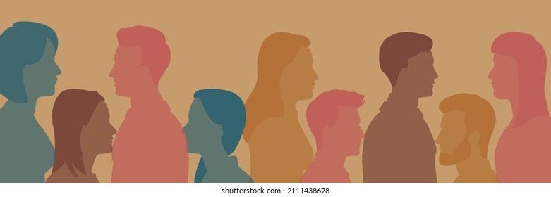 Racial equality and justice Identity concept. Racial discrimination. Silhouette head in profile ethnic group of black African and African American men and women.	