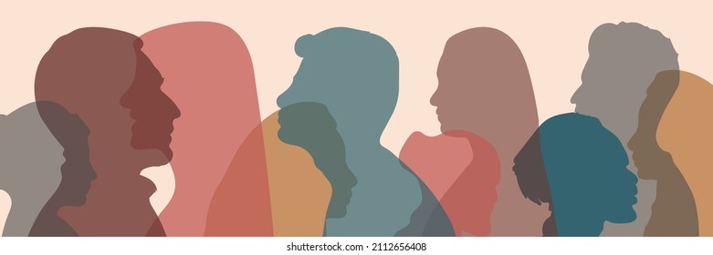 Racial equality and justice Identity concept. Racial discrimination. Silhouette head in profile ethnic group of black African and African American men and women.