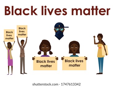 
Racial equality vector illustration set. Say no to racism. Black lives matter.