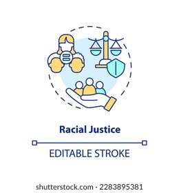Racial justice concept icon. Discrimination prevention. Social justice example abstract idea thin line illustration. Isolated outline drawing. Editable stroke. Arial, Myriad Pro-Bold fonts used