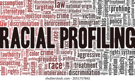 Racial profiling vector illustration word cloud isolated on white background.