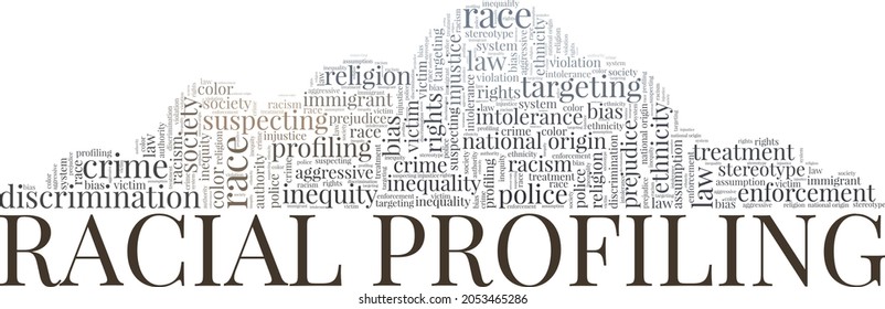 Racial profiling vector illustration word cloud isolated on white background.