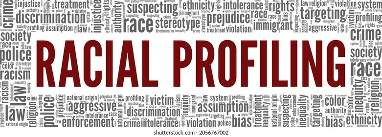 Racial profiling vector illustration word cloud isolated on white background.