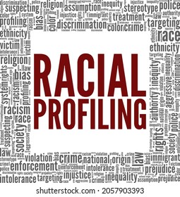 Racial profiling vector illustration word cloud isolated on white background.