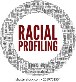 Racial profiling vector illustration word cloud isolated on white background.